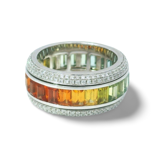Rainbow Sapphire  Pavé Diamond Ring 2.41ct