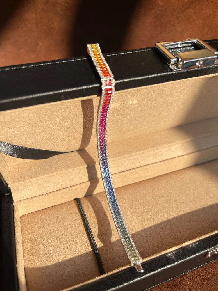Rainbow Sapphire & Diamond Tennis Bracelet | 18K Gold Luxury Jewelry