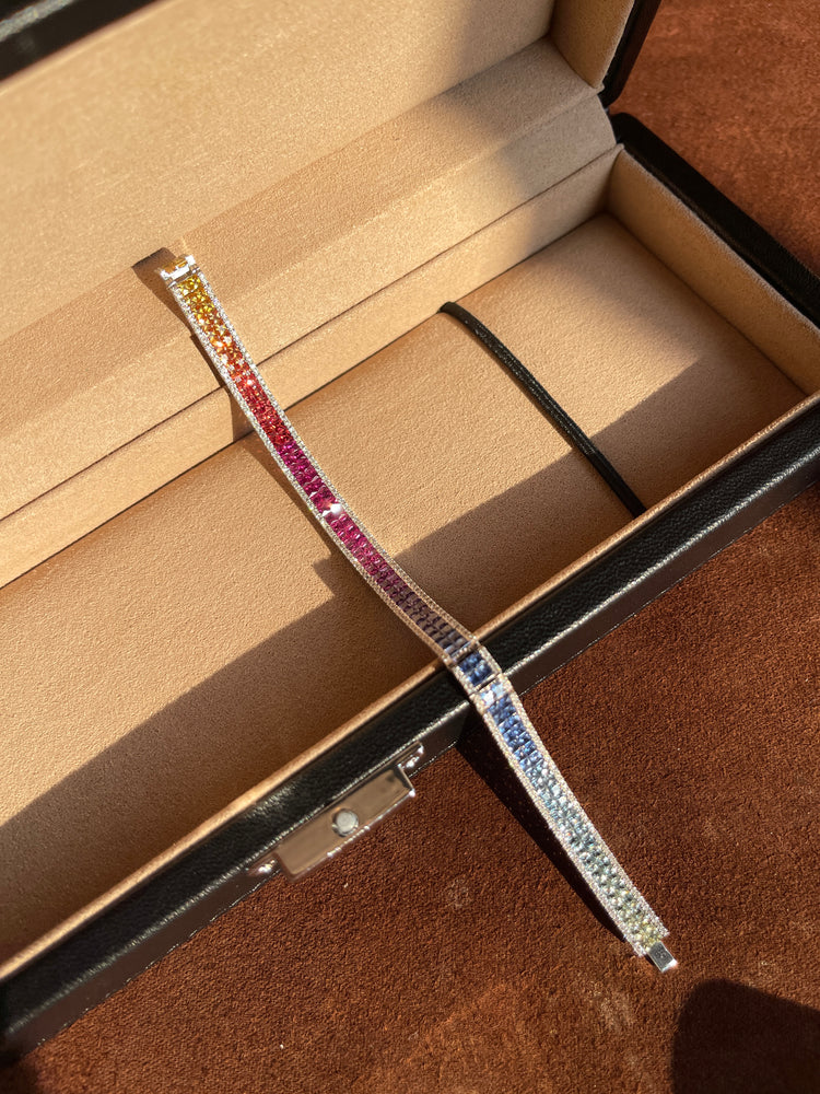 Rainbow Sapphire & Diamond Tennis Bracelet | 18K Gold Luxury Jewelry