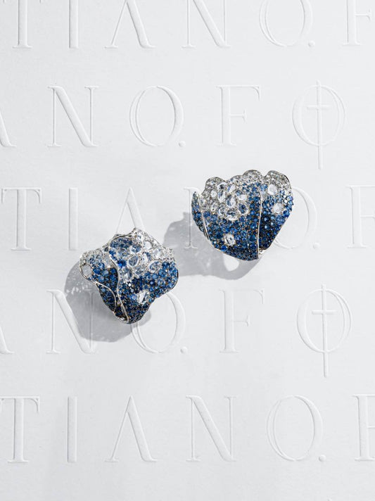Fostiano Sound of Waves 18K white gold earrings with natural blue sapphires graduating into white sapphires