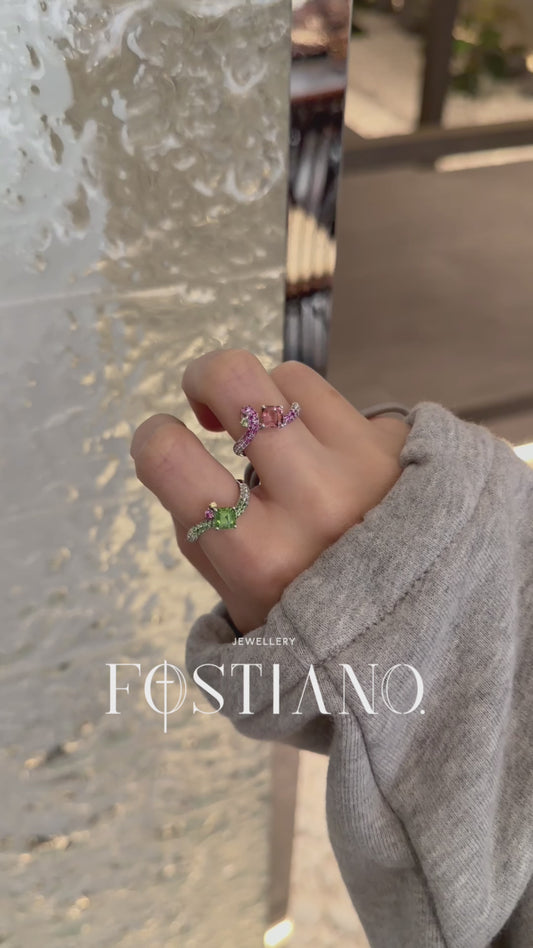 Dual Gemstone Ring | 18K White Gold Pink  & Green Tourmaline