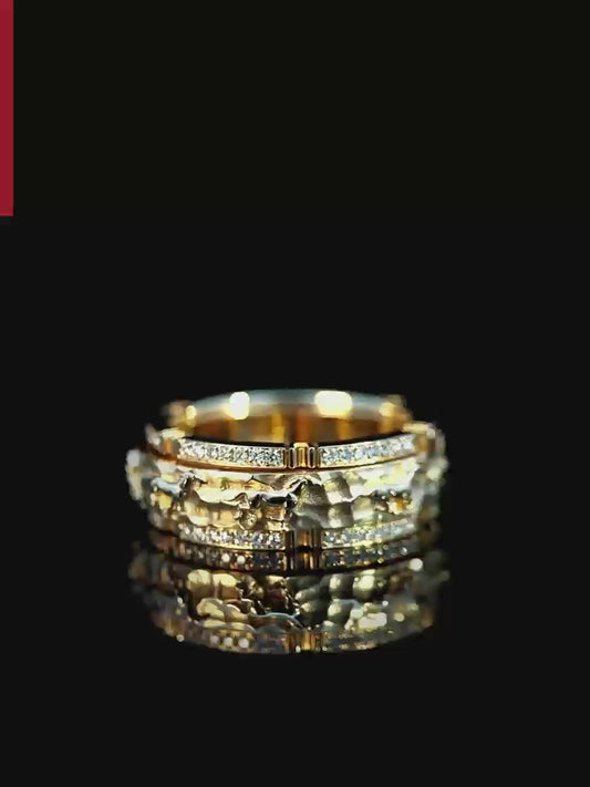 Galloping Horse Ring | 18K Gold & Diamond Wide Band